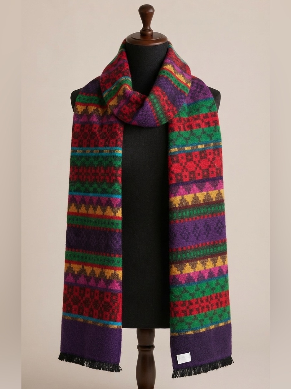 Vtg Courtelle Acrylic Multi-Color Fair Isle Geometric Scarf Boho Retro